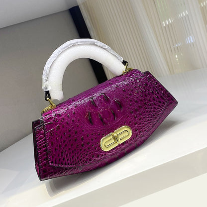 Crocodile pattern saddle luxury genuine leather handbag