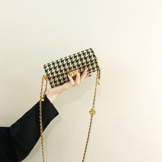 Houndstooth chain crossbody high-quality cylinder bag