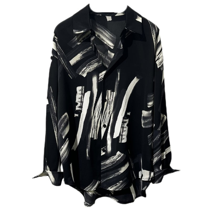 Dripping graffiti striped men ice silk shirt