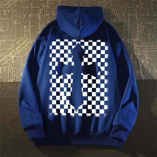 100% cotton unisex checkerboard cross hoodies felpa croce scacchiera