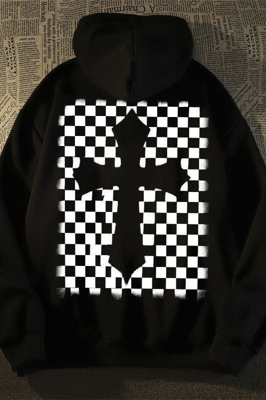 100% cotton unisex checkerboard cross hoodies felpa croce scacchiera