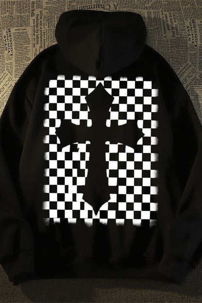 100% cotton unisex checkerboard cross hoodies felpa croce scacchiera