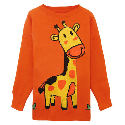 Orange Giraffe Sweater Women's Top