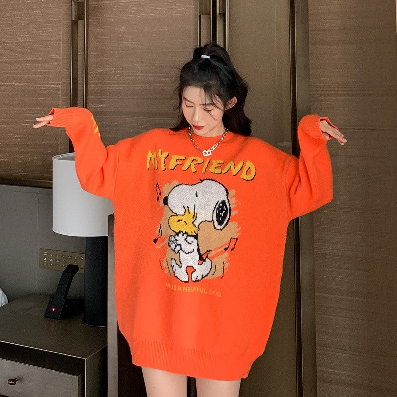 Orange cartoon loose chic stylish graphic knitwear