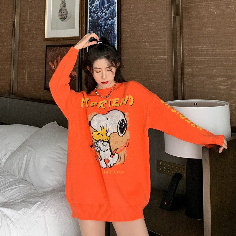 Orange cartoon loose chic stylish graphic knitwear