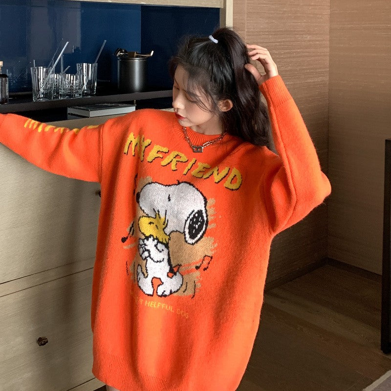 Orange cartoon loose chic stylish graphic knitwear