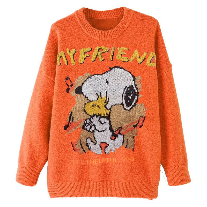 Orange cartoon loose chic stylish graphic knitwear