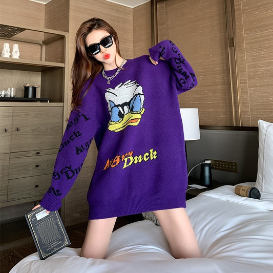 Purple duck cartoon outerwear knit sweater