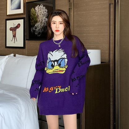 Purple duck cartoon outerwear knit sweater