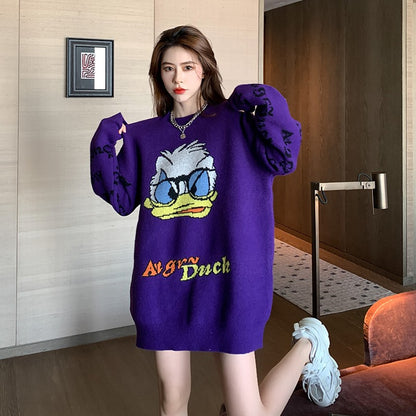 Purple duck cartoon outerwear knit sweater