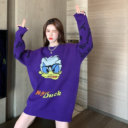 Purple duck cartoon outerwear knit sweater