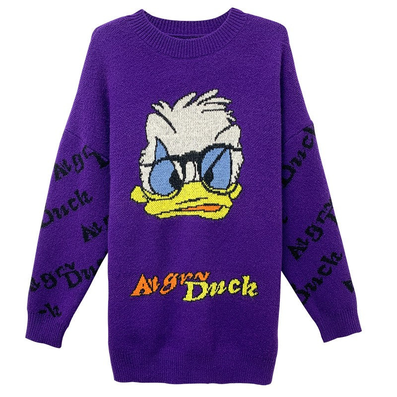 Purple duck cartoon outerwear knit sweater