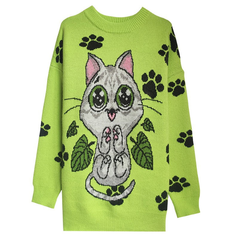 Deconstructed cartoon kitten sweater