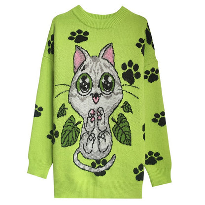 Deconstructed cartoon kitten sweater