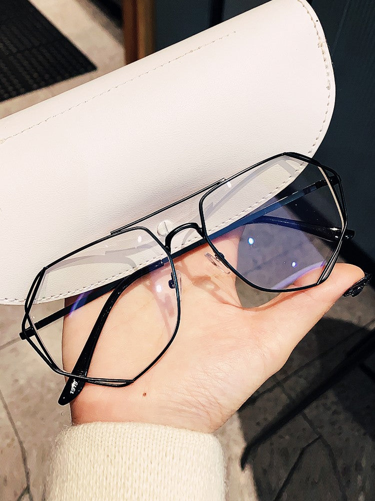 Black glasses metal hollow frames