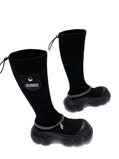 Black elastic boots chainlong boots for women