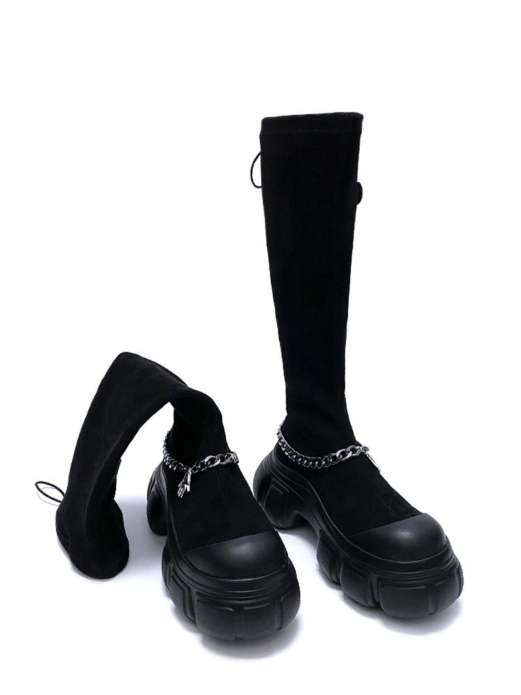 Black elastic boots chainlong boots for women