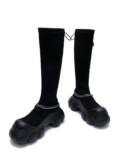 Black elastic boots chainlong boots for women