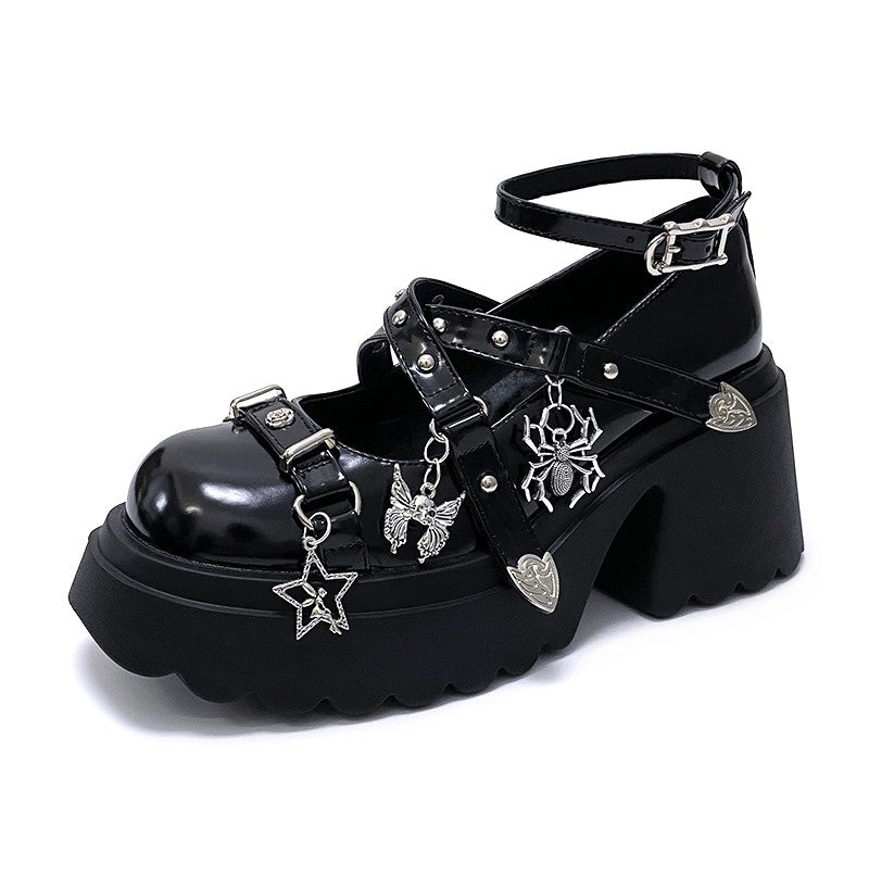 Punk black shoes two-dimensional boot