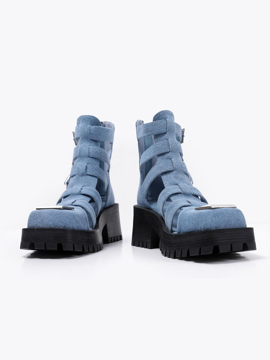 High top jeans gladiatore sandals for women