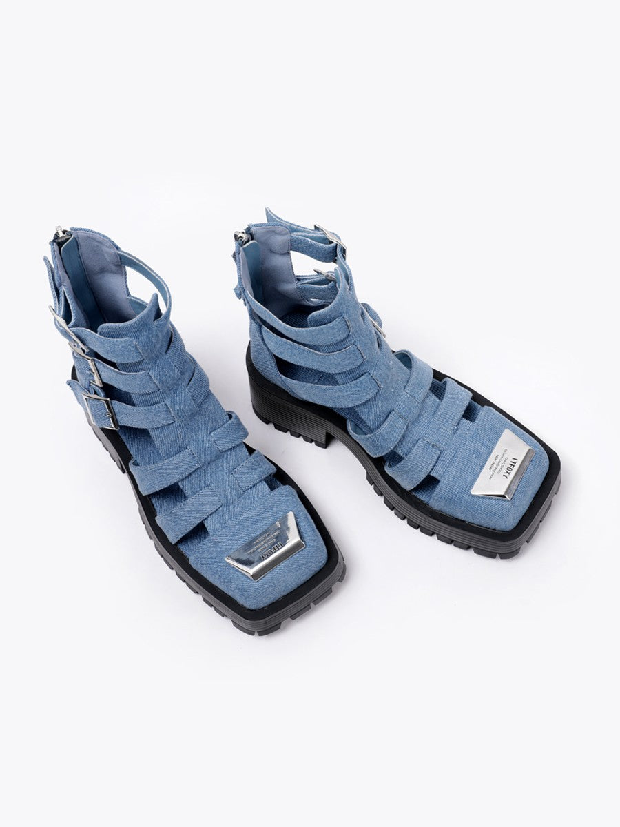 High top jeans gladiatore sandals for women