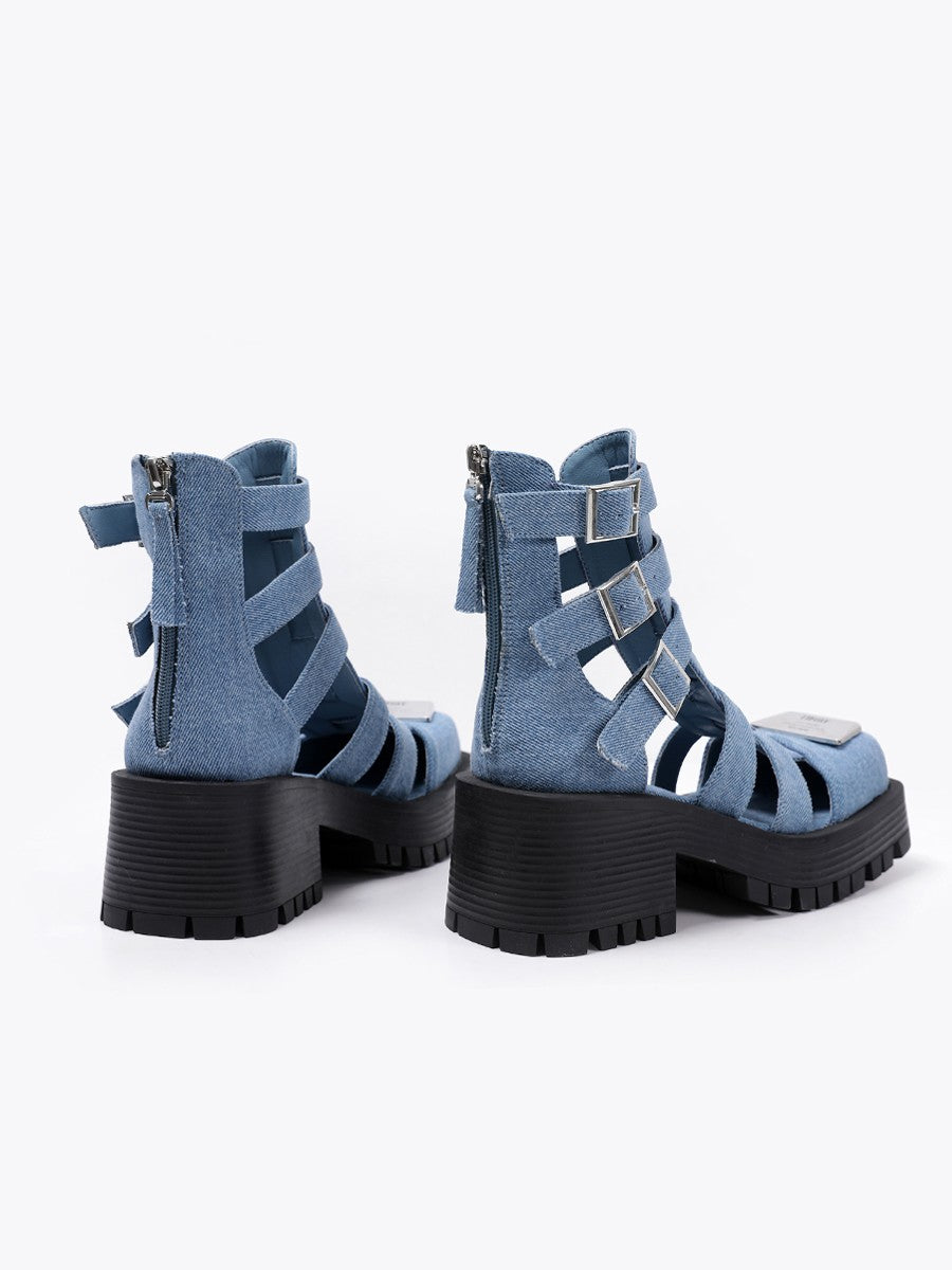 High top jeans gladiatore sandals for women