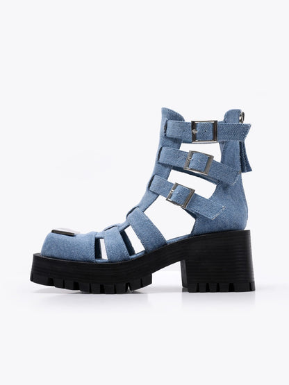 High top jeans gladiatore sandals for women