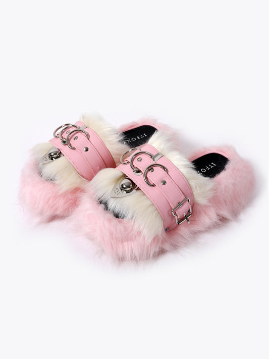 Women's punk subculture furry slippers flip flops