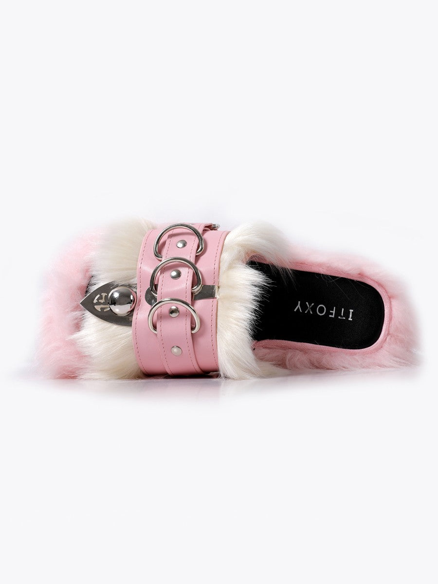 Women's punk subculture furry slippers flip flops