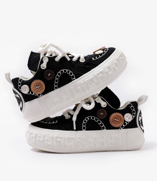 Low-top canvas button bread shoes for women