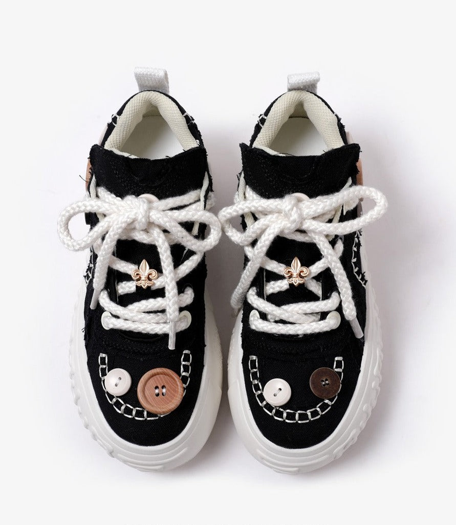 Low-top canvas button bread shoes for women