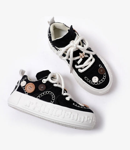 Low-top canvas button bread shoes for women