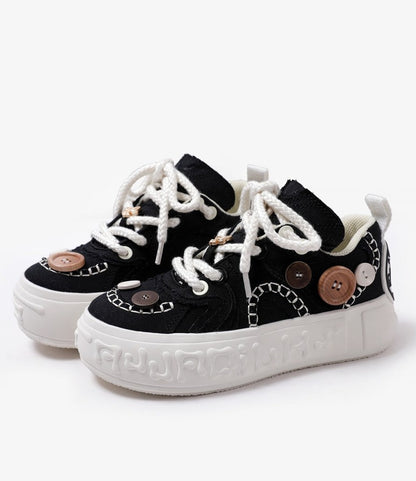 Low-top canvas button bread shoes for women