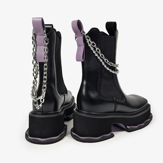 Thick Bottom Soft Leather Chain Smoke Pipe Boots