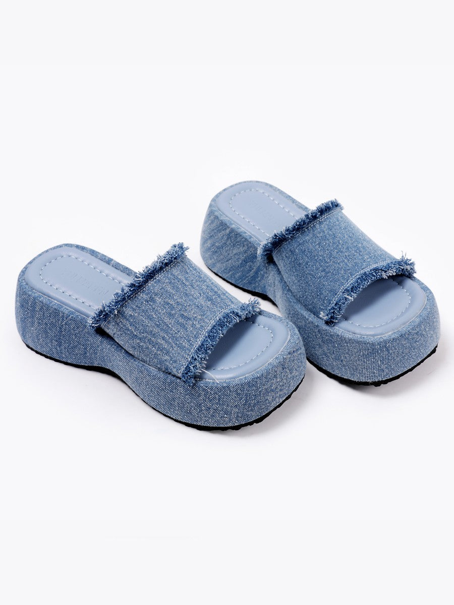 Jeans slippers for women fashionable heels