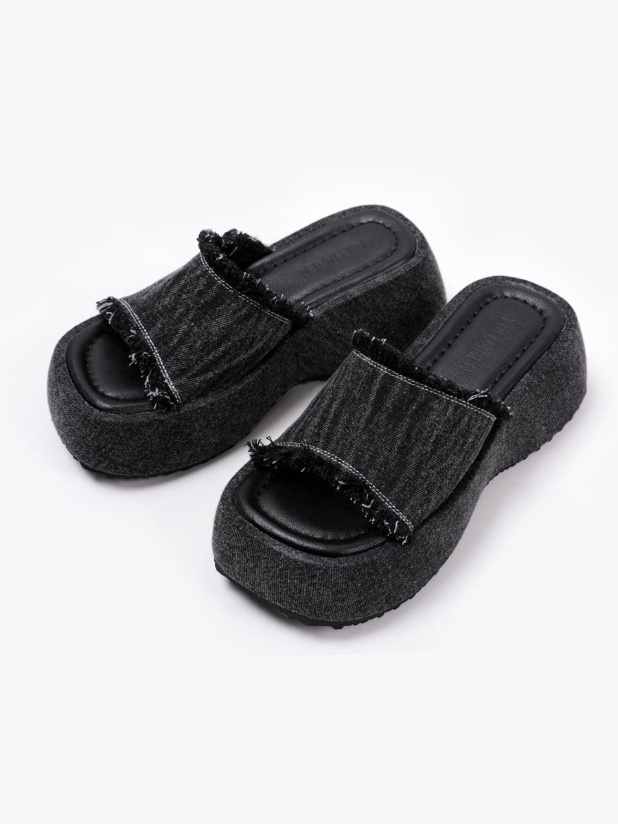 Denim thick-soled slippers for women summer edge flip-flops