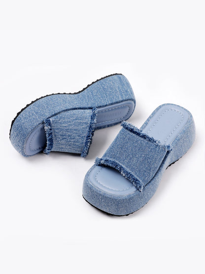 Denim thick-soled slippers for women summer edge flip-flops