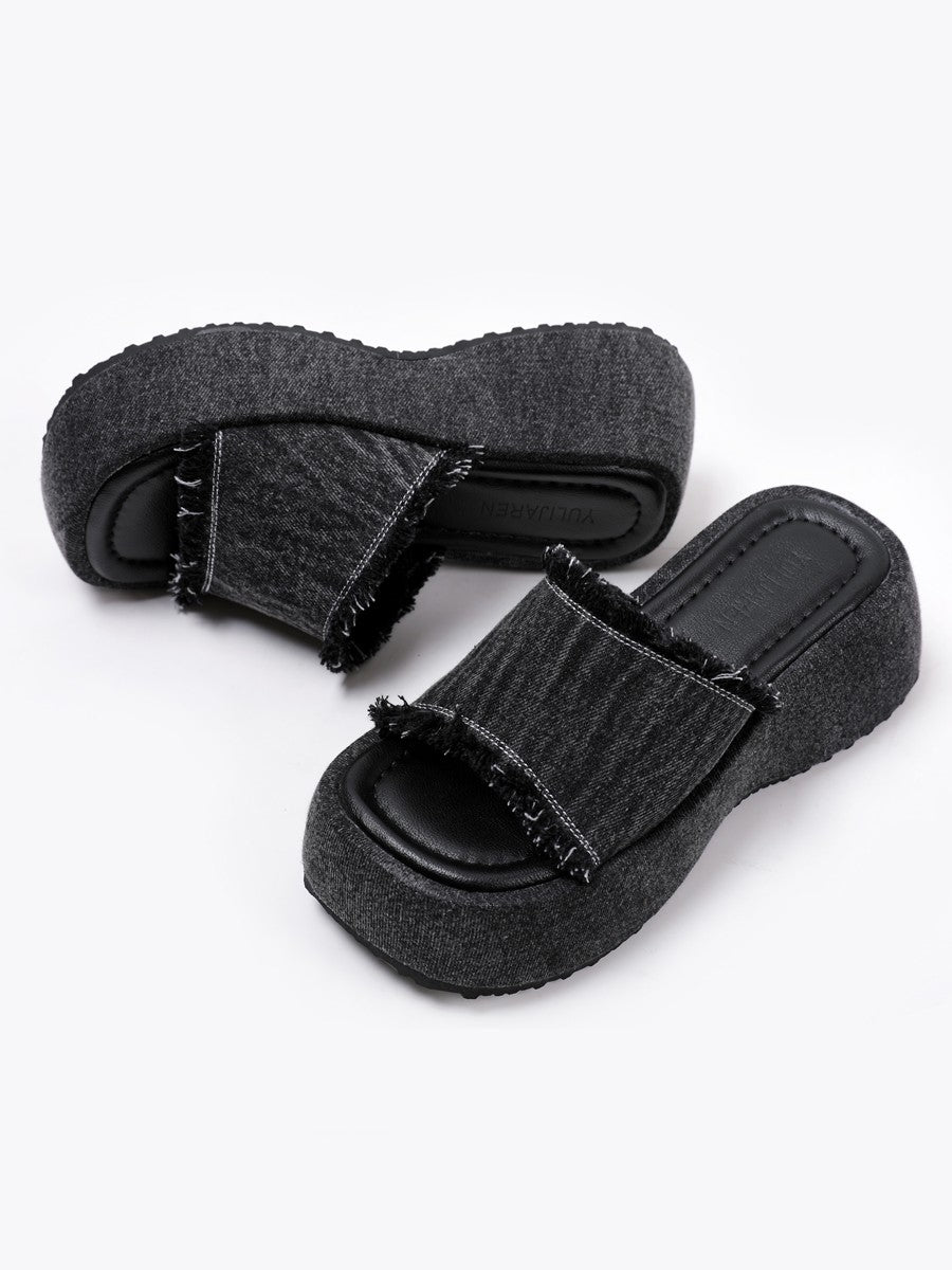 Denim thick-soled slippers for women summer edge flip-flops