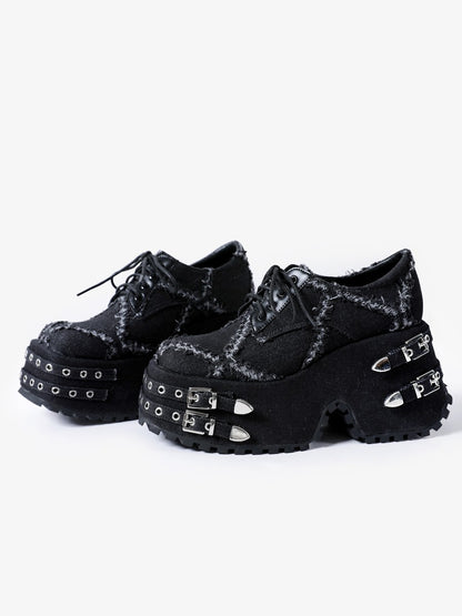 Women original design punk goth style buckle square platform shoes