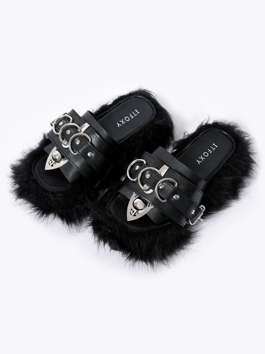 Subculture dark metal punk furry slippers