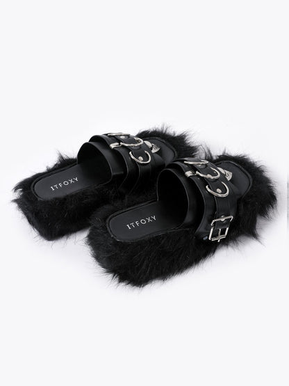 Subculture dark metal punk furry slippers