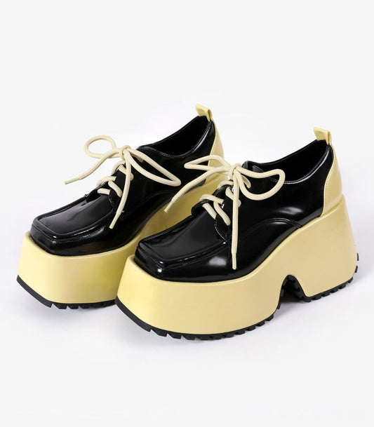 Muffin base leather shoes for women