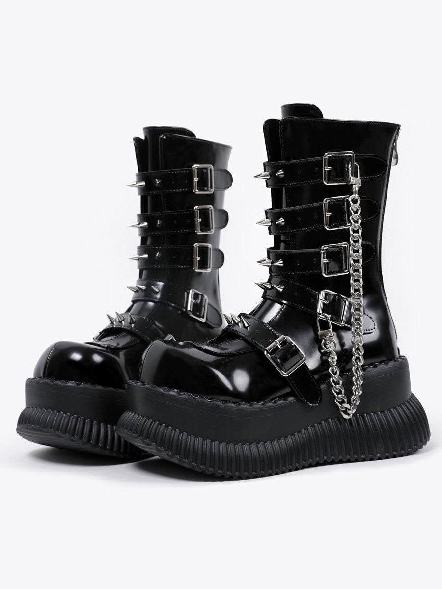 Hot girl round head chain increased high-top boots