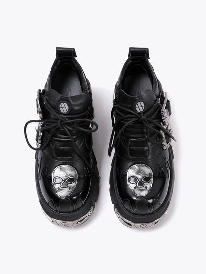 Retro rock leather shoes metal dark flame low top shoes