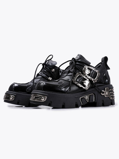 Retro rock leather shoes metal dark flame low top shoes