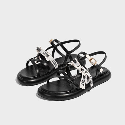 Cross strap sandals for women letter strap flat shoes