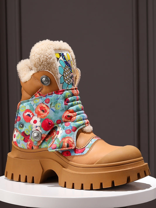 Flower Boots Increase 7cm Versatile Fashion Boots