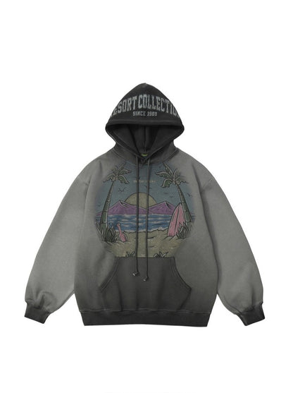 Distressed print hoodie