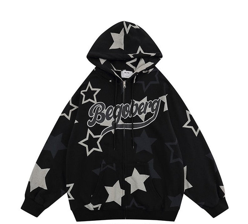 zipper plus velvet hooded sweatshirt