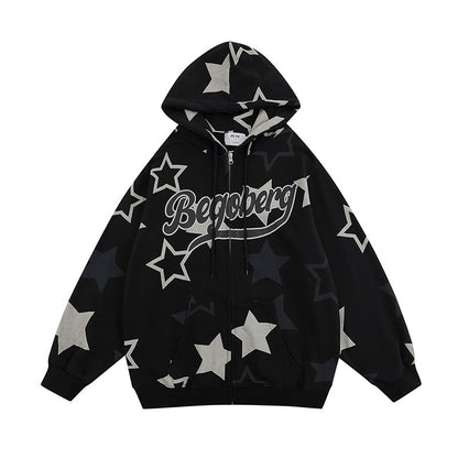 zipper plus velvet hooded sweatshirt